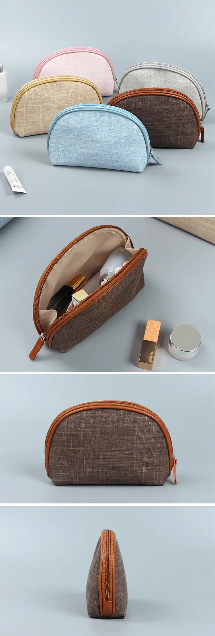 Internal compartment storage capacity and smooth lining details of the eco friendly woven toiletry bag wholesale.